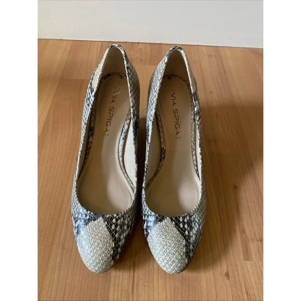 Via Spiga Womens Pump Size 6.5 Leather Wedge Heel Snakeskin Dress Shoes